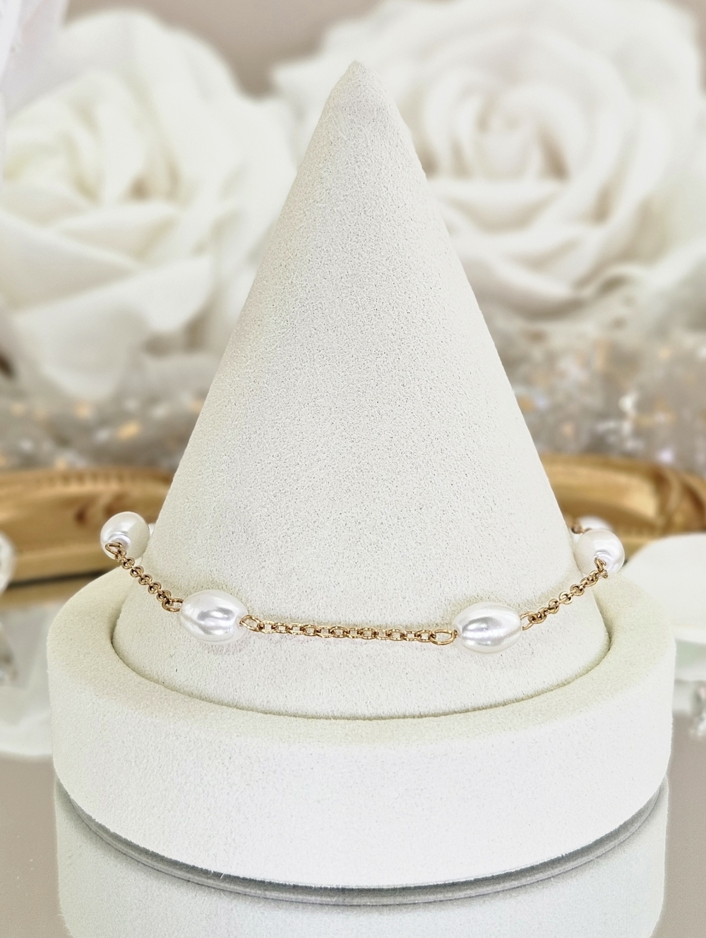 Savvy Cie Jewels Bracelet 18k Gold Plated Glossy Shell Imitation Pearl Boho Gift
